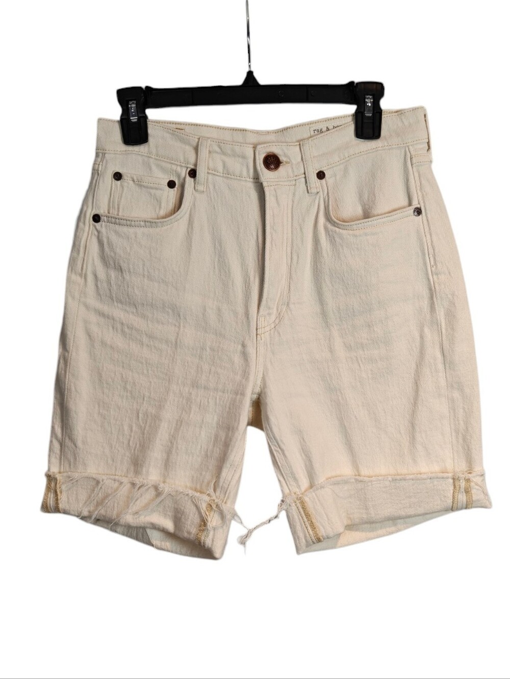 RAG & BONE New York Classic High-Waisted Denim Shorts in Ecru Size 26